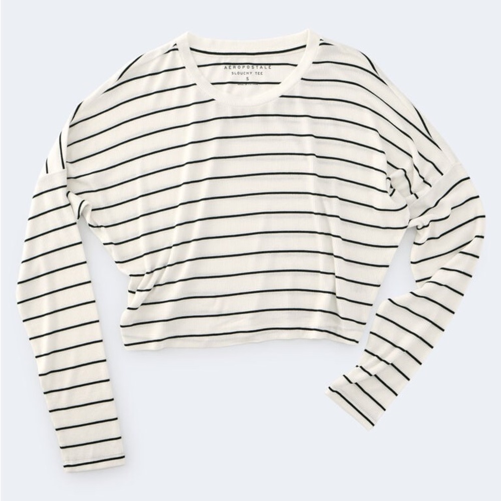 Long Sleeve Striped Cropped Dolman Slouchy Tee